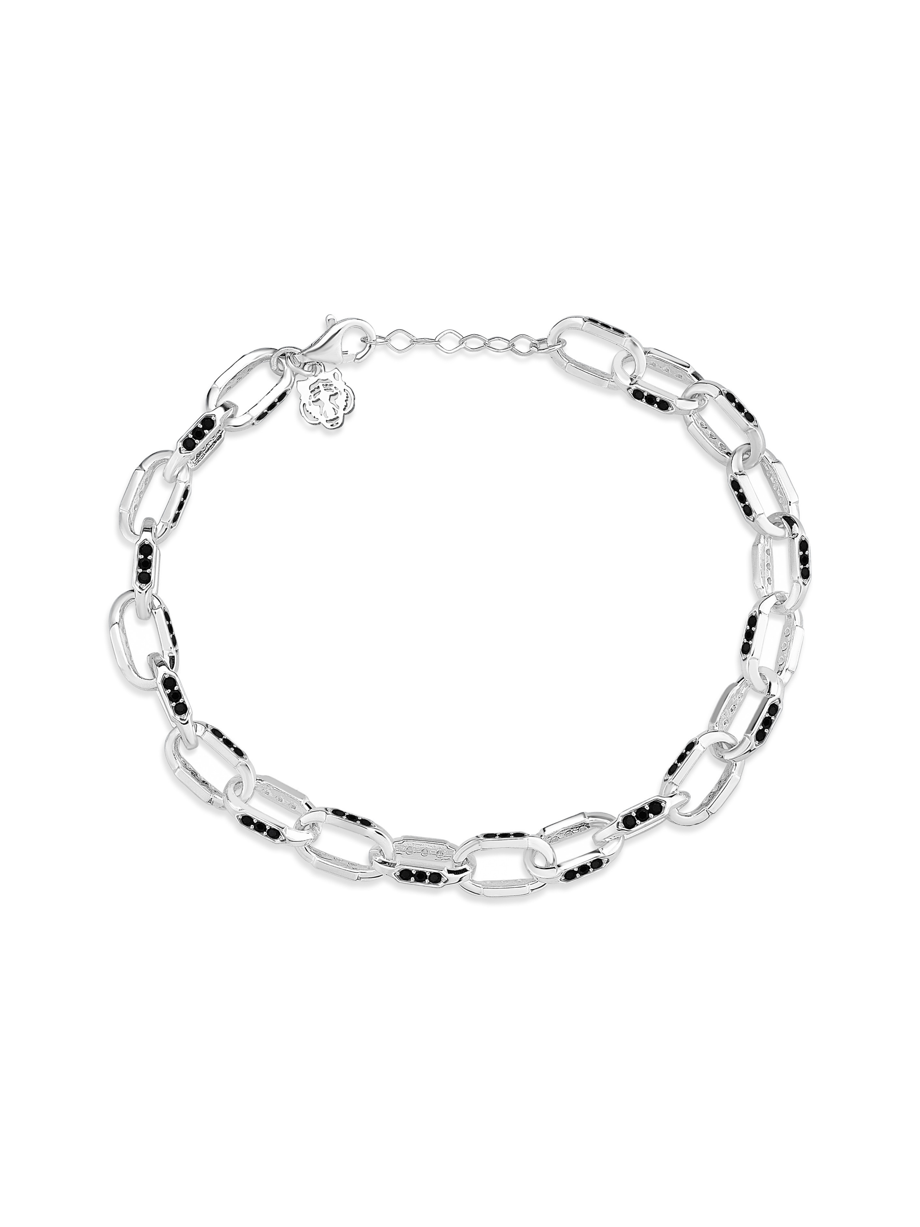 Gümüş Kaplan Charm Siyah Stonelink Zincir Bileklik