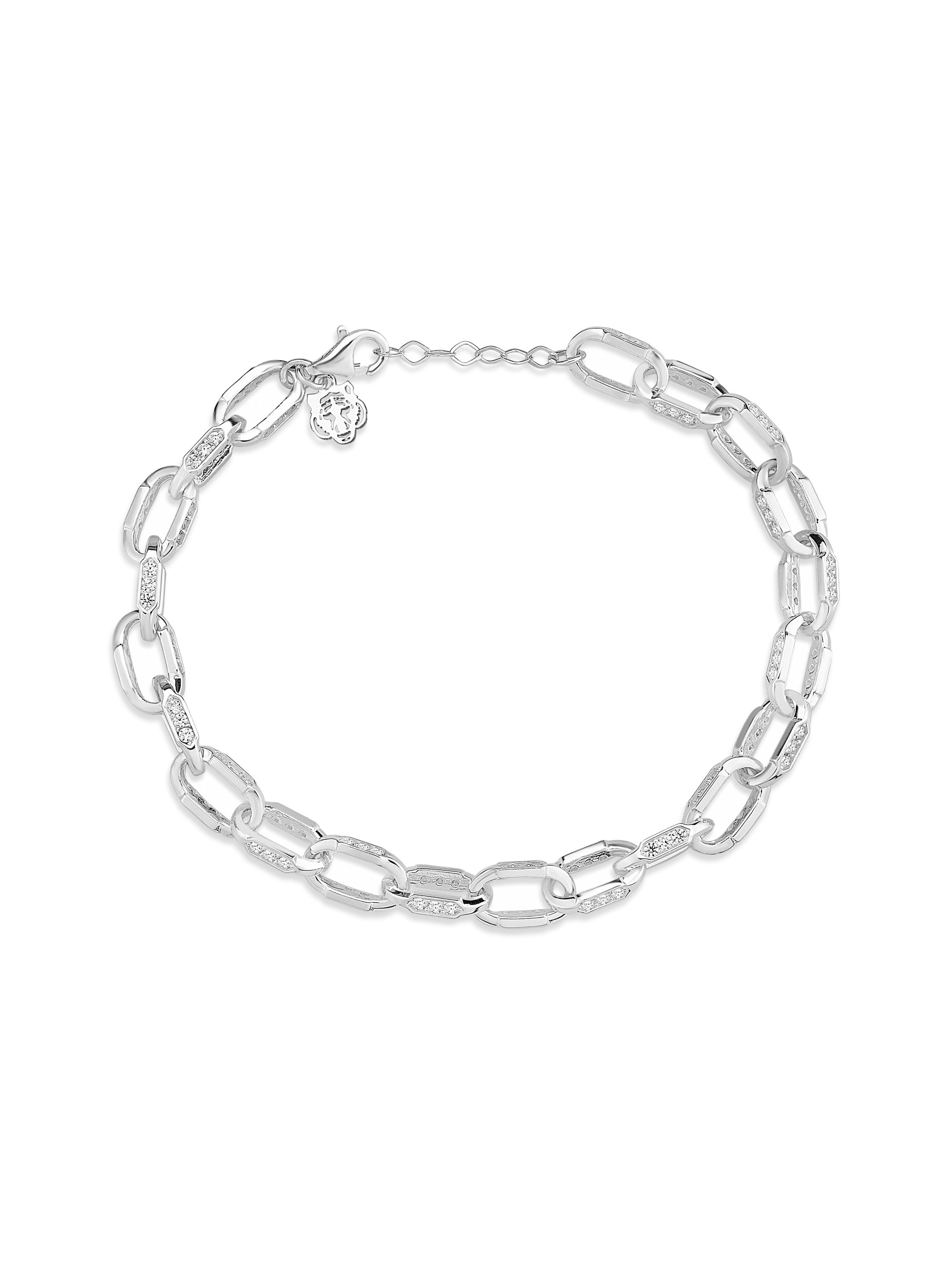 Gümüş Kaplan Charm Beyaz Stonelink Zincir Bileklik