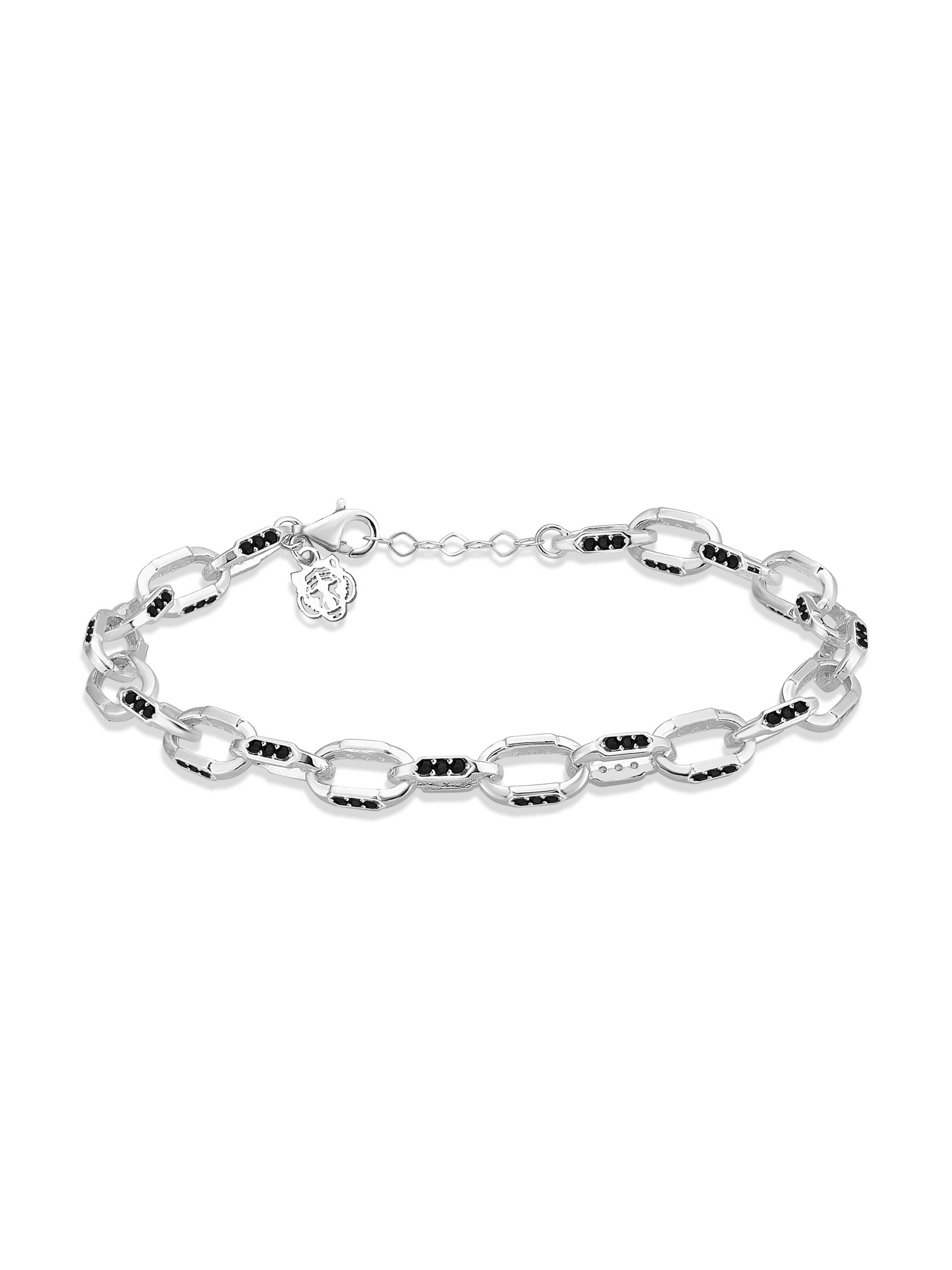 Gümüş Kaplan Charm Siyah Stonelink Zincir Bileklik
