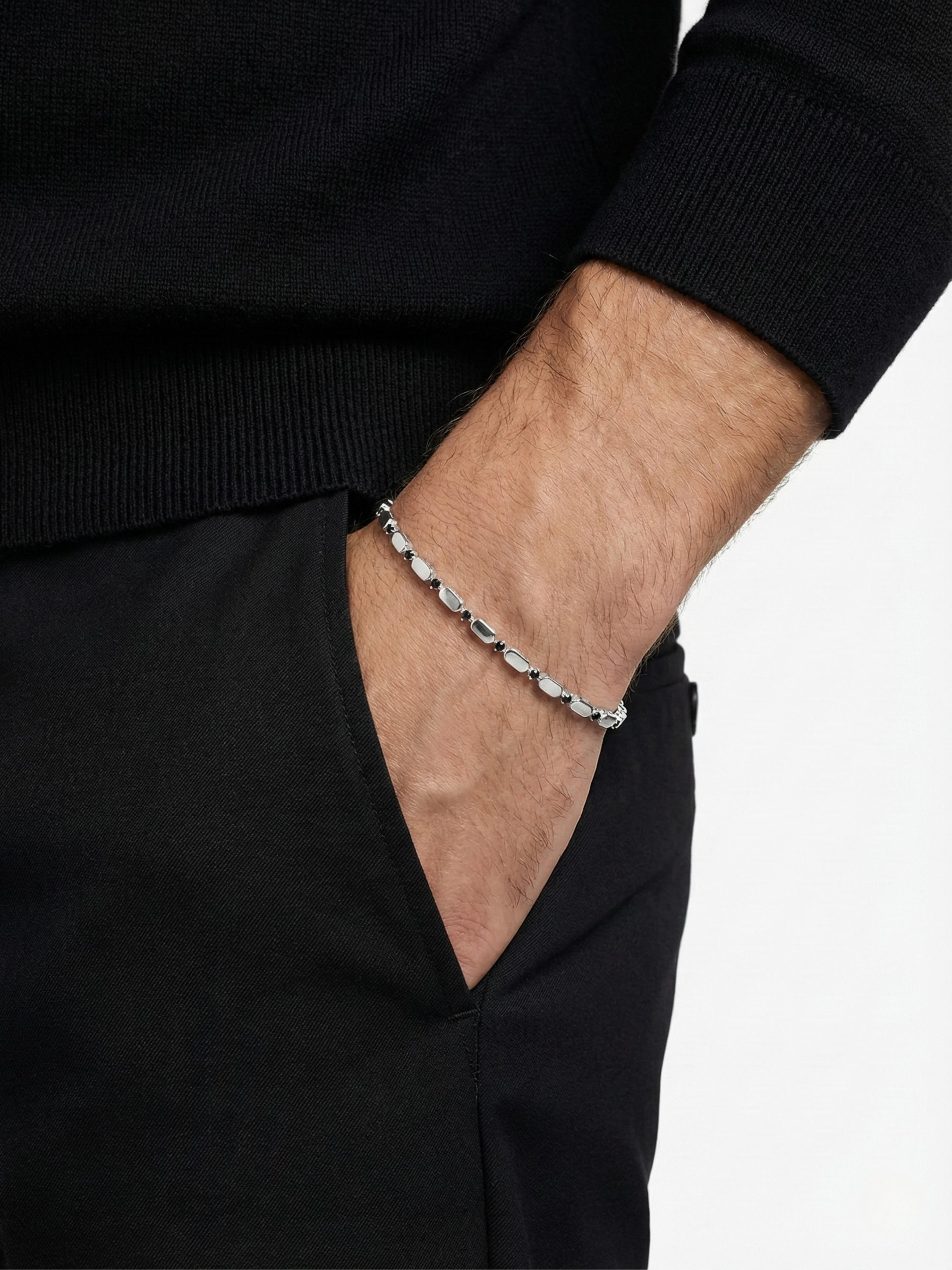 Gümüş Kaplan Charm Siyah Tribe Bileklik