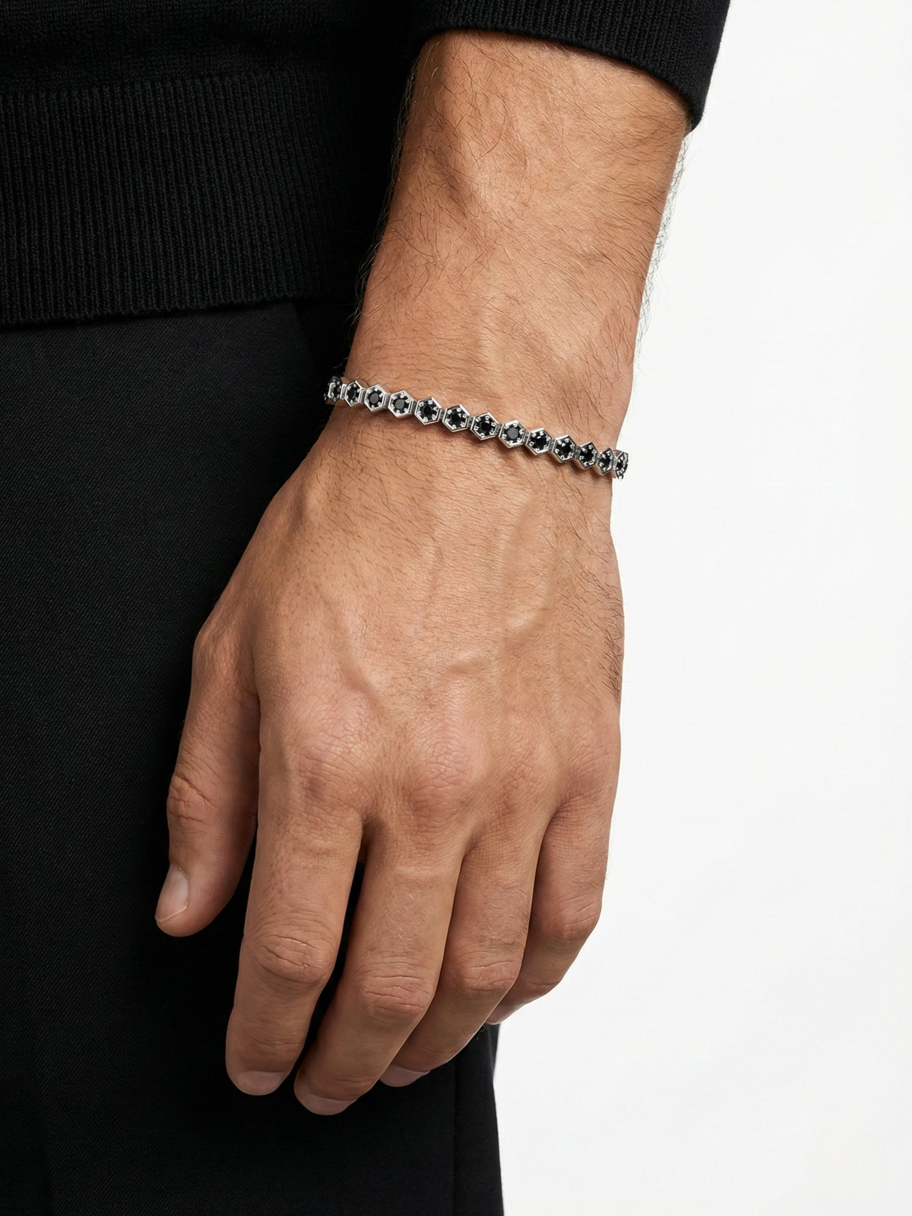 Gümüş Kaplan Charm Siyah Roadway Bileklik