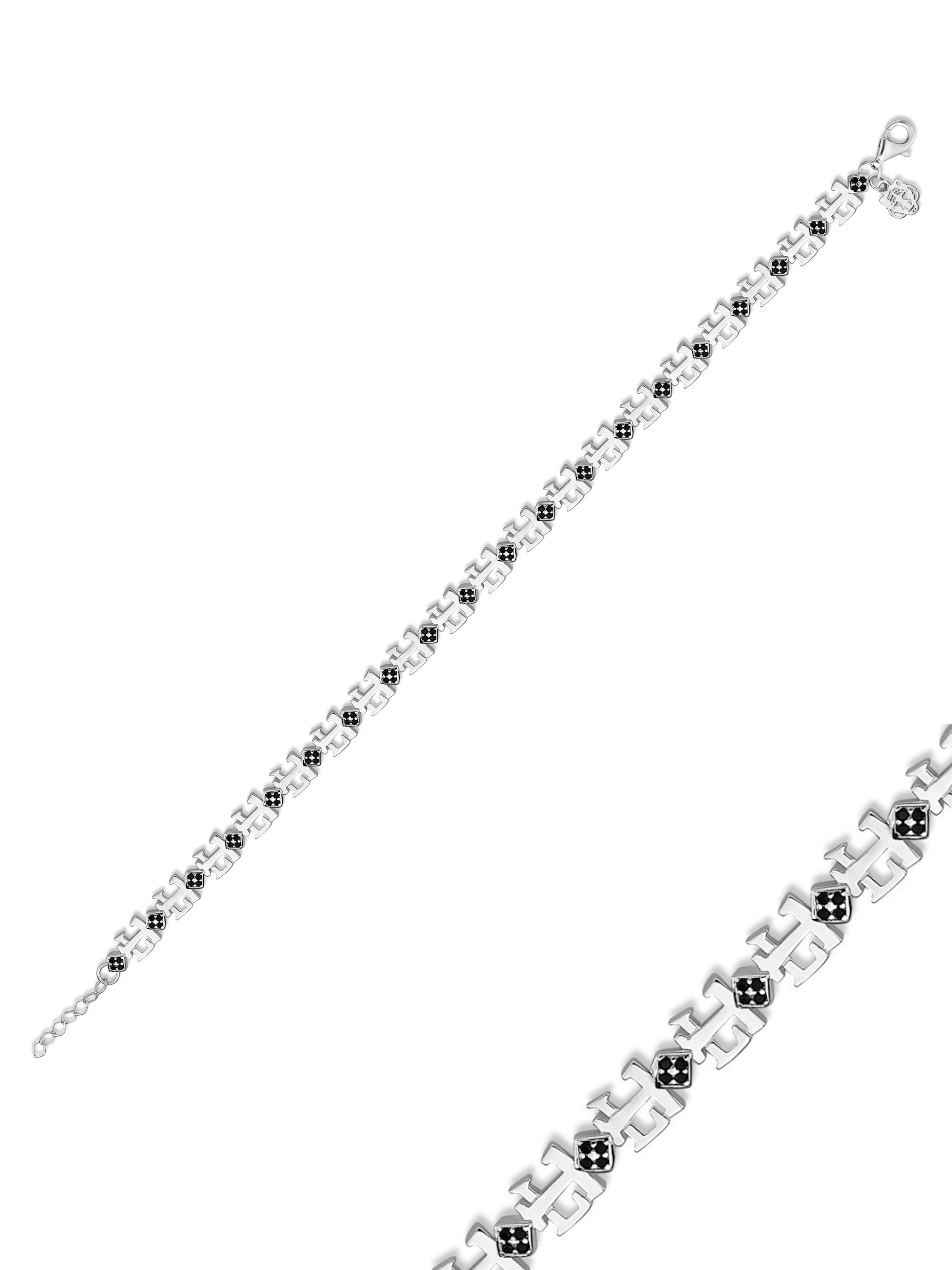 Gümüş Kaplan Charm Siyah LT Signature Bileklik