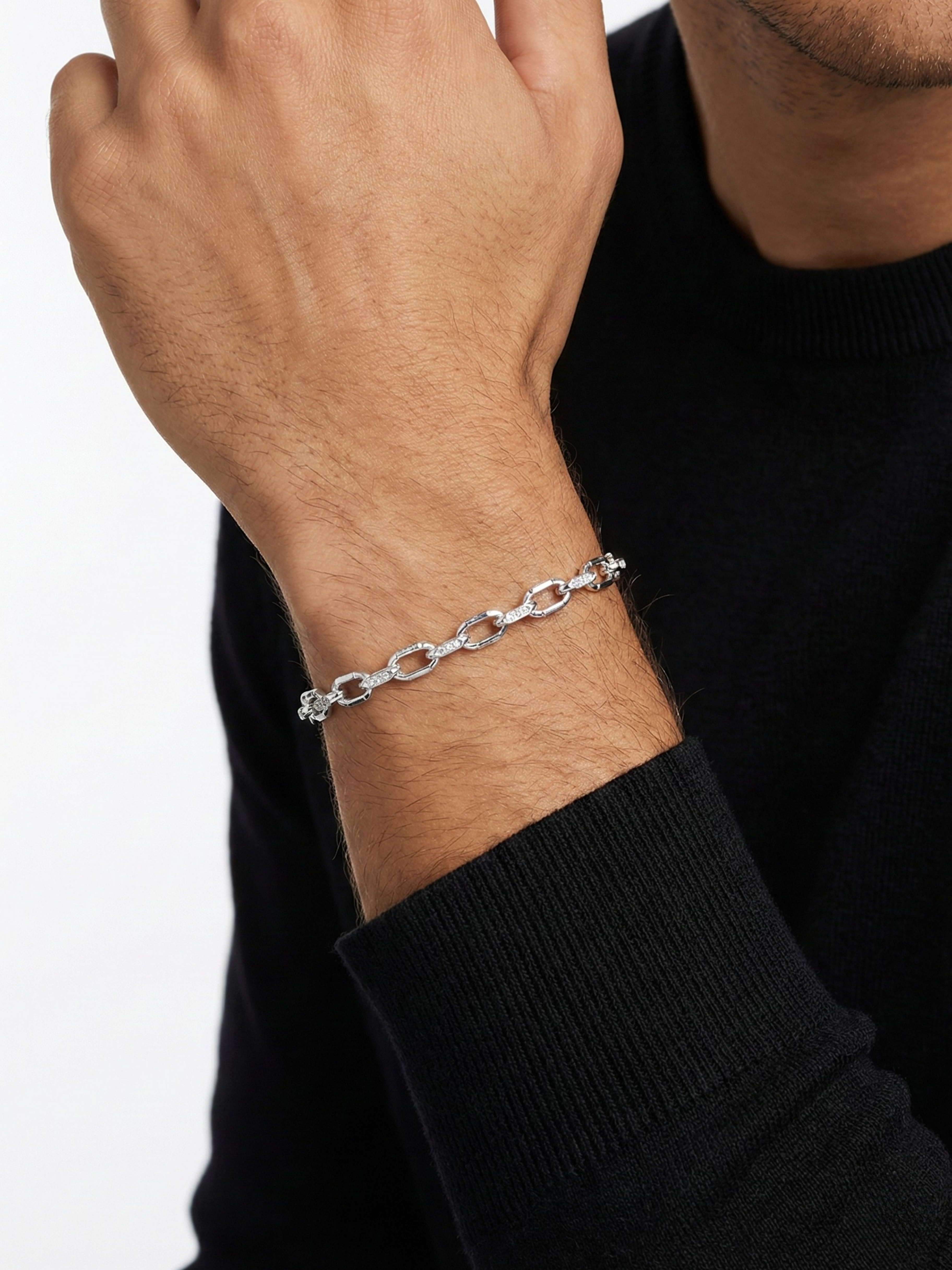 Gümüş Kaplan Charm Beyaz Stonelink Zincir Bileklik