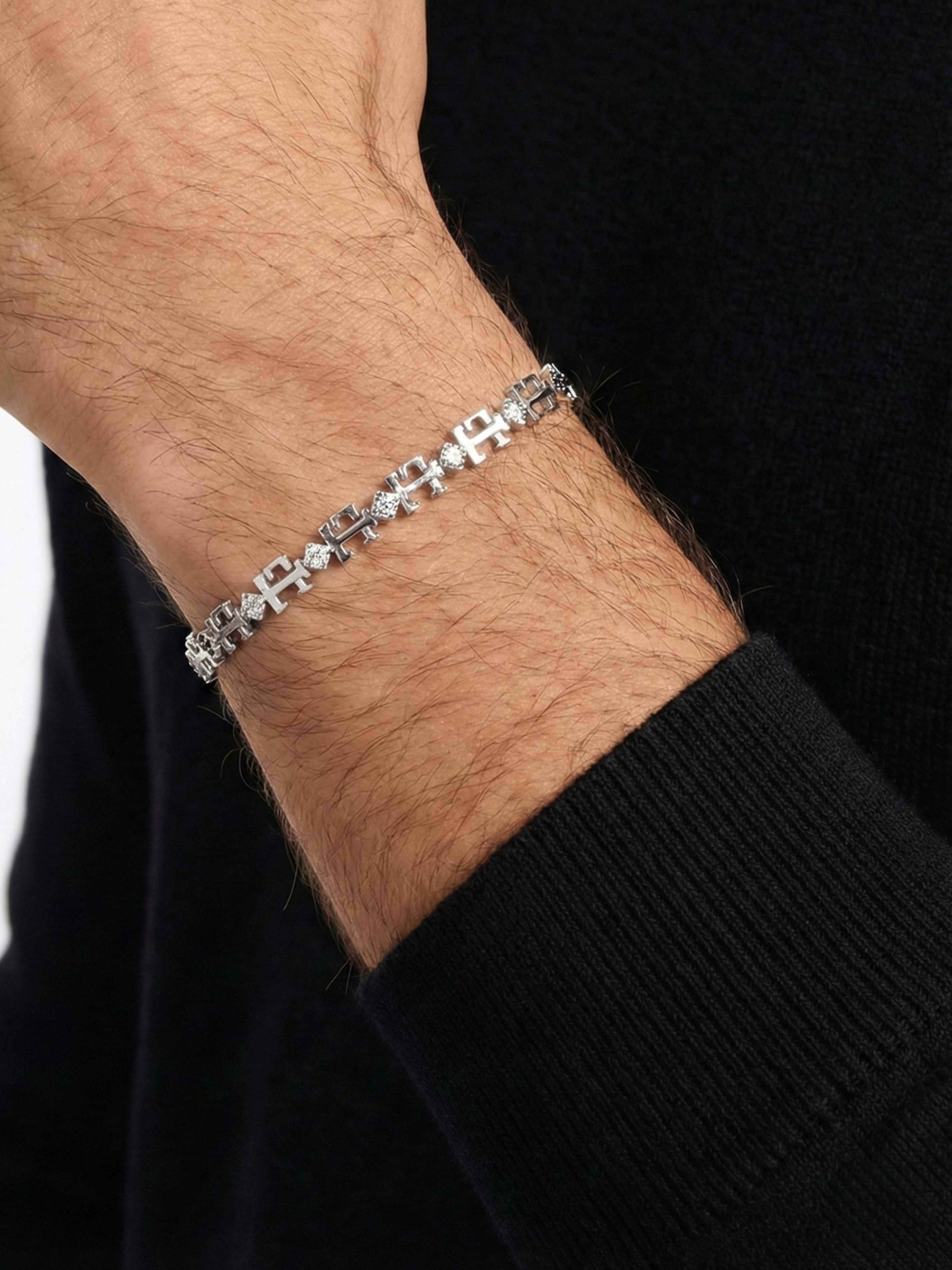 Gümüş Kaplan Charm Beyaz LT Signature Bileklik